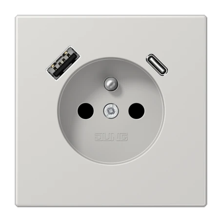 Prise, système français et belge avec chargeur USB, Safety Plus, thermoplastique, Gris clair
