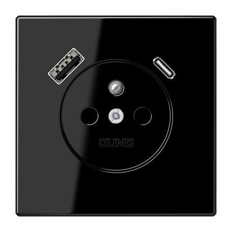 Prise, système français et belge avec chargeur USB, Safety Plus, thermoplastique, Noir