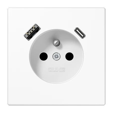 Prise, système français et belge avec chargeur USB, Safety Plus, thermoplastique, Blanc