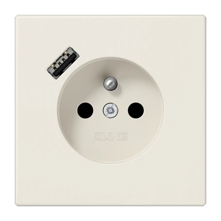 Prise, système français et belge avec chargeur USB (JUNG Quick Charge®), Safety Plus, thermoplastique, Ivoire