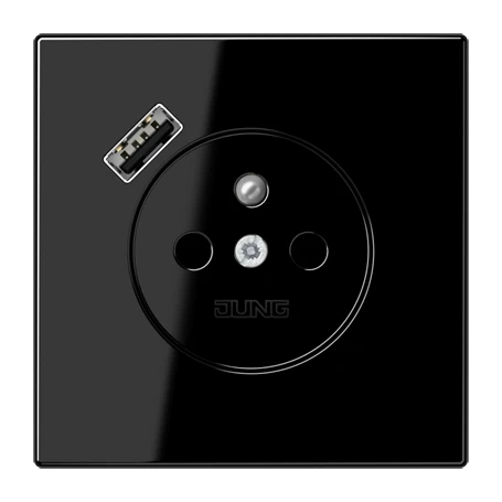 Prise, système français et belge avec chargeur USB (JUNG Quick Charge®), Safety Plus, thermoplastique, Noir