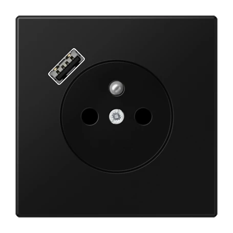 Prise, système français et belge avec chargeur USB (JUNG Quick Charge®), Safety Plus, thermoplastique laqué, Noir mat
