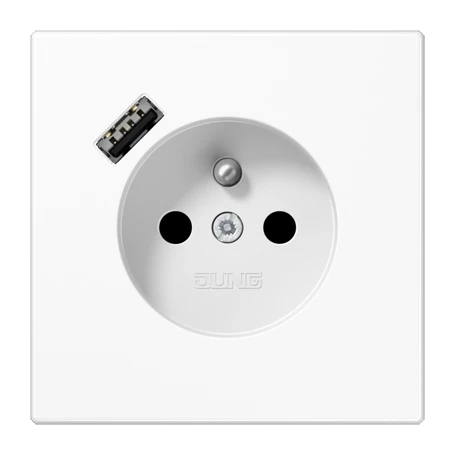 Prise, système français et belge avec chargeur USB (JUNG Quick Charge®), Safety Plus, thermoplastique, Blanc