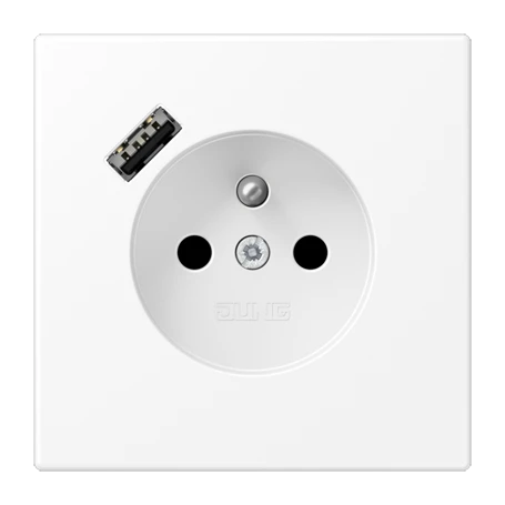 Prise, système français et belge avec chargeur USB (JUNG Quick Charge®), Safety Plus, thermoplastique laqué, Blanc mat