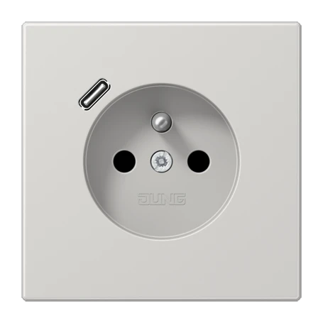 Prise, système français et belge avec chargeur USB (JUNG Quick Charge®), Safety Plus, thermoplastique, Gris clair