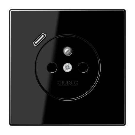 Prise, système français et belge avec chargeur USB (JUNG Quick Charge®), Safety Plus, thermoplastique, Noir