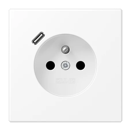 Prise, système français et belge avec chargeur USB (JUNG Quick Charge®), Safety Plus, thermoplastique laqué, Blanc mat
