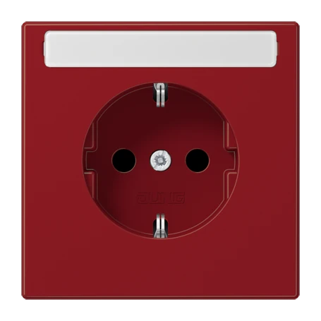 Wandcontactdoos met randaarde, Safety Plus, met tekstvenster, thermoplast, rood