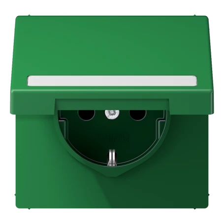 Wandcontactdoos met randaarde, Safety Plus, met tekstvenster, thermoplast, groen