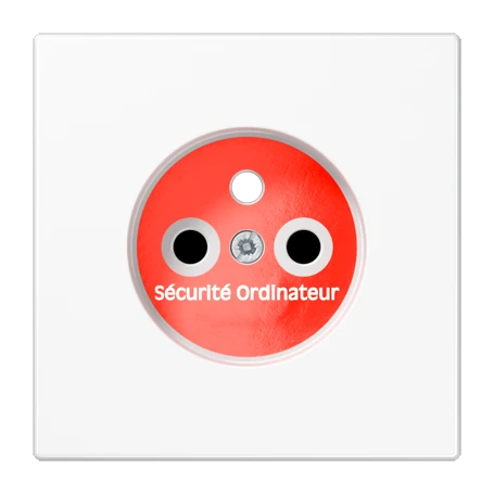Afdekking voor contactdoos basiselement, Frans/Belgisch systeem, Safety Plus, met opschrift "Sécurité Ordinateur", thermoplast, alpine wit