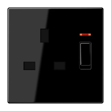 Wandcontactdoos afschakelbaar met controleschakelaar, British Standard, zwart