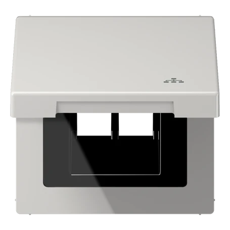 Hinged lid with spring, with symbol "LAN", Thermoplastic, light grey