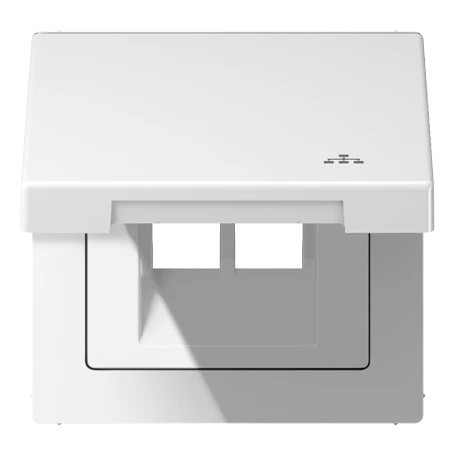 Hinged lid with spring, with symbol "LAN", Thermoplastic, white