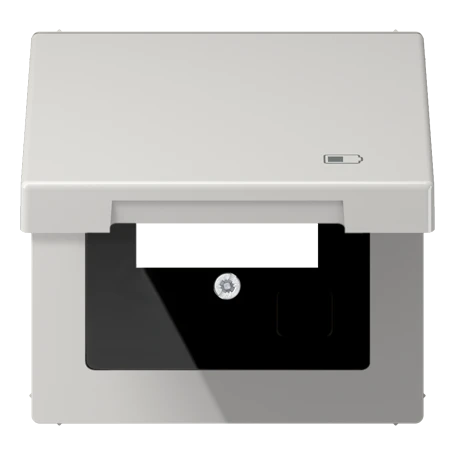 Hinged lid with spring, symbol "charger", light grey