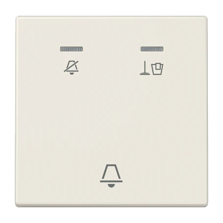 Hotel rocker, corridor unit 1-gang, symbols "Do not disturb", "Make up room" and "bell", with lens, ivory