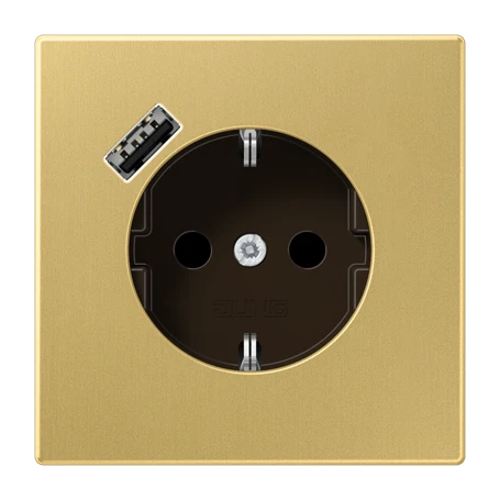 SCHUKO® socket with USB charger, Safety Plus, classic brass