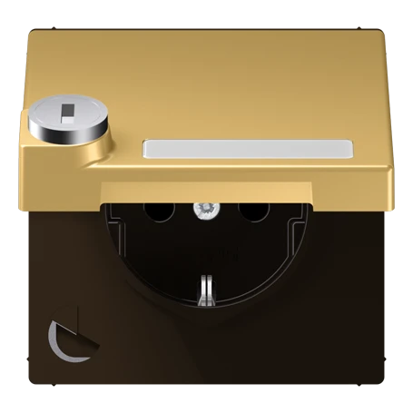 SCHUKO® socket, Safety Plus, with inscription field, with safety lock, thermoplastic lacquered, classic brass