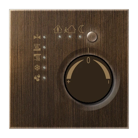 KNX room temperature controller, with integrated push-button interface 4-gang, antique brass