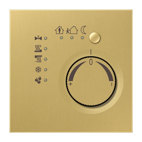 KNX room temperature controller, with integrated push-button interface 4-gang, classic brass