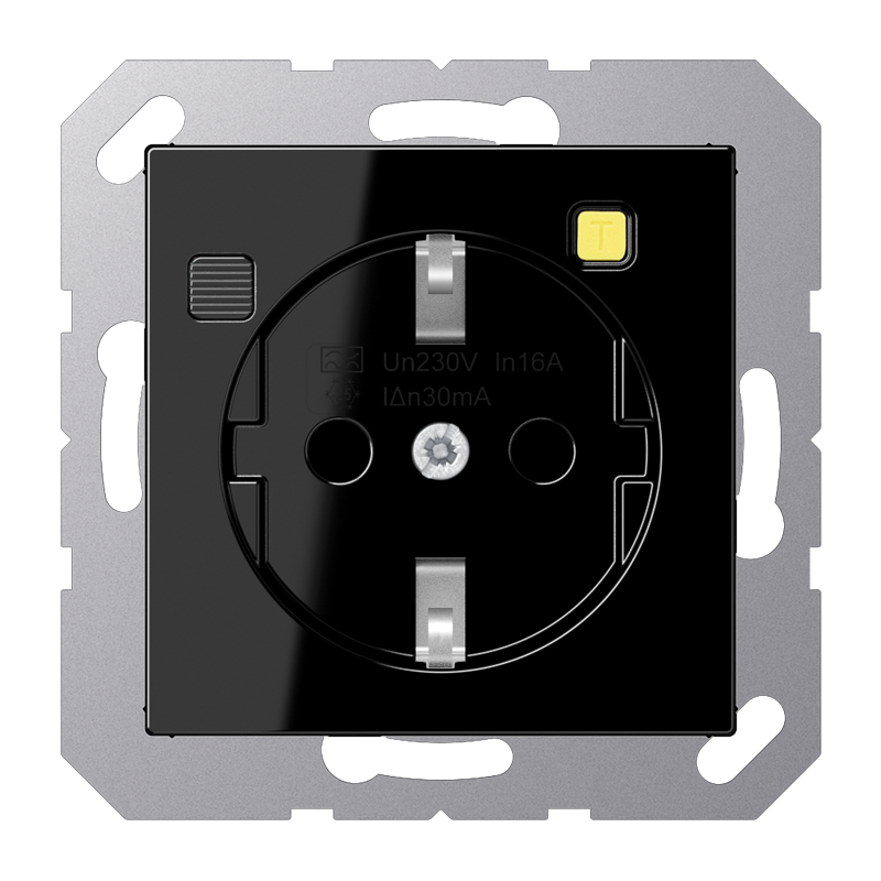 SCHUKO® socket with RCD (residual current device), without claws, Safety+, black