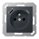 Socket, French/Belgian system with USB charger, Safety Plus, thermoplastic lacquered, matt anthracite