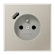 Prise, système français et belge avec chargeur USB (JUNG Quick Charge®), Safety Plus, Métal INOX