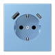 SCHUKO® socket with USB charger, Safety Plus, thermoplastic lacquered, bleu céruléen 59
