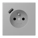 Steckdose, französisch/belgisches System mit USB-Ladegerät (JUNG Quick Charge®), Safety Plus, Thermoplast lackiert, gris moyen (32012)