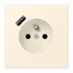 Steckdose, französisch/belgisches System mit USB-Ladegerät (JUNG Quick Charge®), Safety Plus, Thermoplast lackiert, blanc ivoire