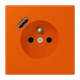 Steckdose, französisch/belgisches System mit USB-Ladegerät (JUNG Quick Charge®), Safety Plus, Thermoplast lackiert, orange vif