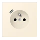Steckdose, französisch/belgisches System mit USB-Ladegerät (JUNG Quick Charge®), Safety Plus, Thermoplast lackiert, blanc ivoire