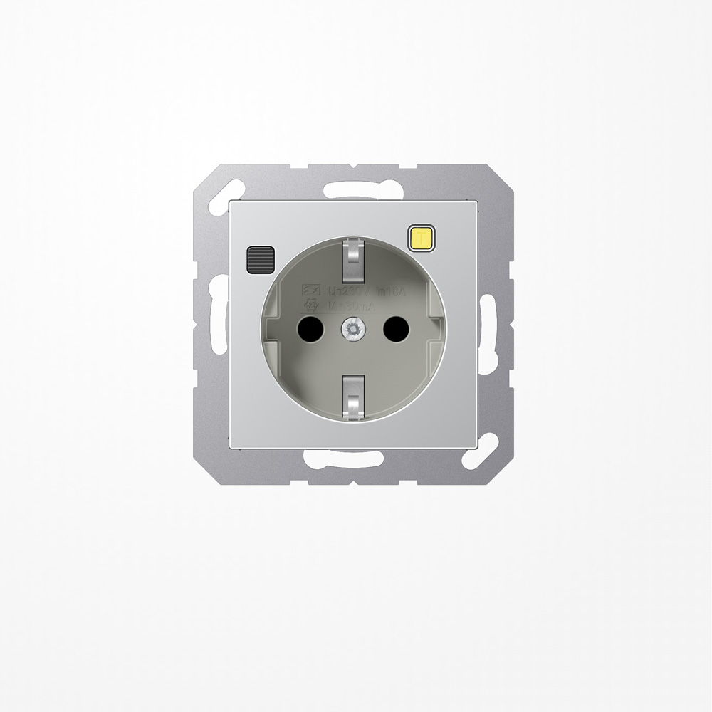 SCHUKO® socket with RCD (residual current device), without claws, Safety+, aluminium