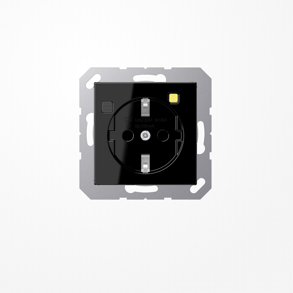 SCHUKO® socket with RCD (residual current device), without claws, Safety+, black