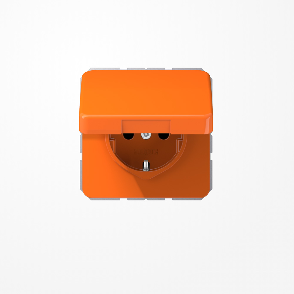 SCHUKO® socket, hinged lid, orange (ZSV) CD 1520 BFKL O